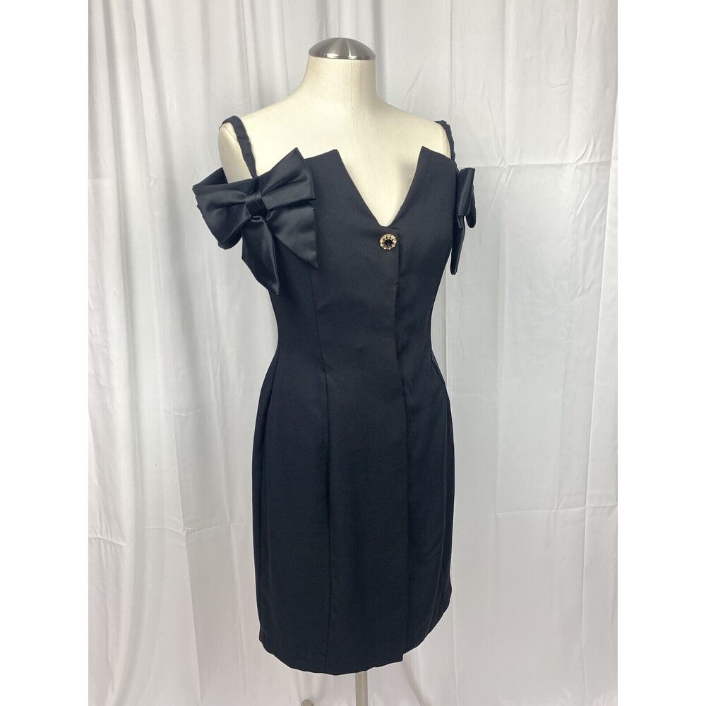 Vintage Evenings by Pantagis Womens Black Sheath Dress Satin Bows Size 3/4